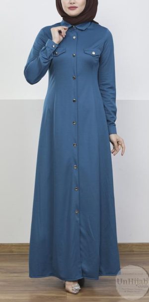 Robe Longue Boutonnée Bleu Denim