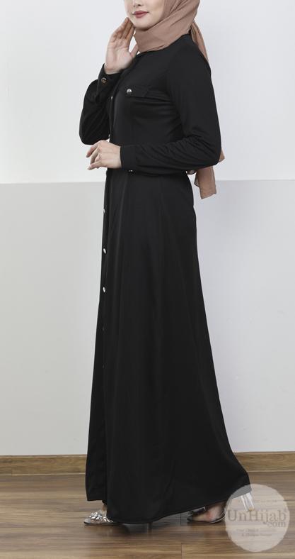 Robe Longue Boutonnée Noir