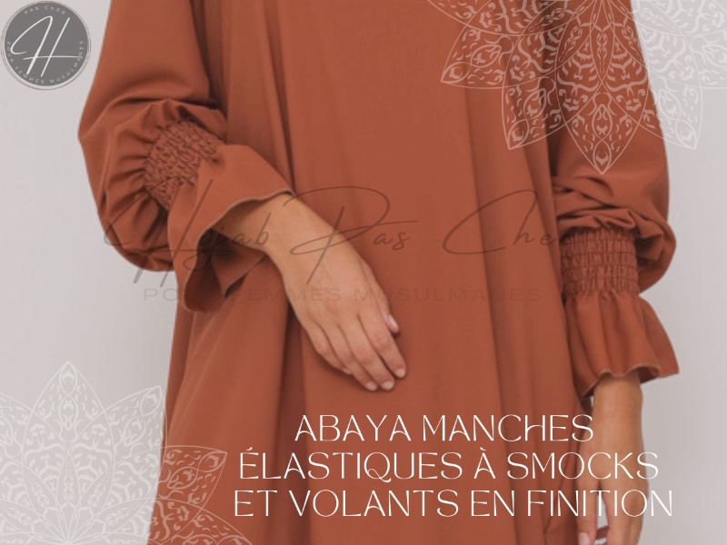 Abaya Femme Simple manches élastiques à smocks et volants en finition_