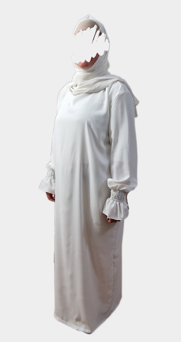 Abaya Blanche Femme | Abaya Simple En Soie de Medine Avec Manches à Smocks Volants