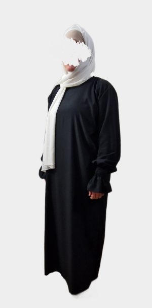 Abaya Noire Femme | Abaya Simple En Soie de Medine Avec Manches à Smocks Volants