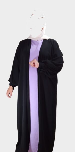kimono abaya en soie de Médine Noir pour femme