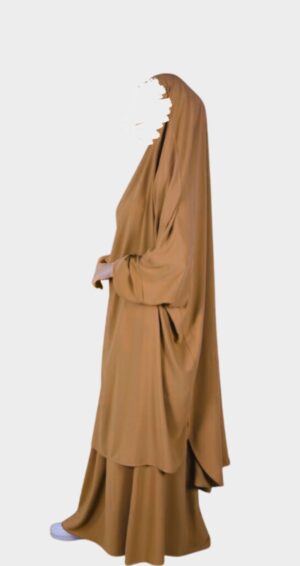 Jilbab femme 2 pieces camel avec jupe pas cher