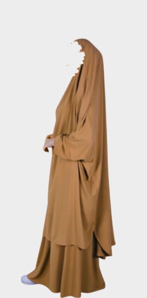 Jilbab femme 2 pieces camel avec jupe pas cher