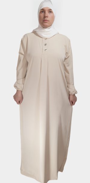 Abaya Longue boutonnée en soie de médine Beige