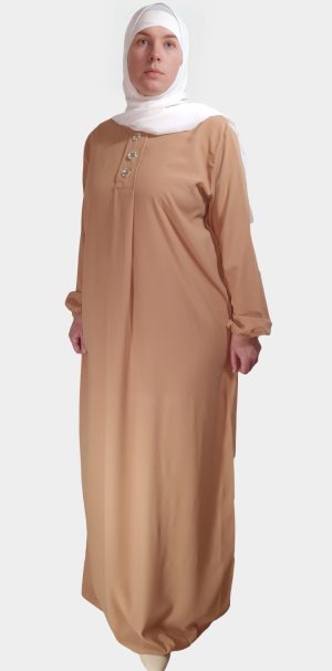 Abaya Longue boutonnée en soie de médine Camel