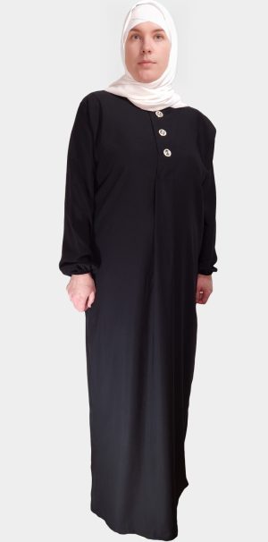 Abaya Longue boutonnée en soie de médine Noire