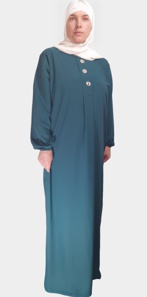 Abaya Longue boutonnée en soie de médine Teal